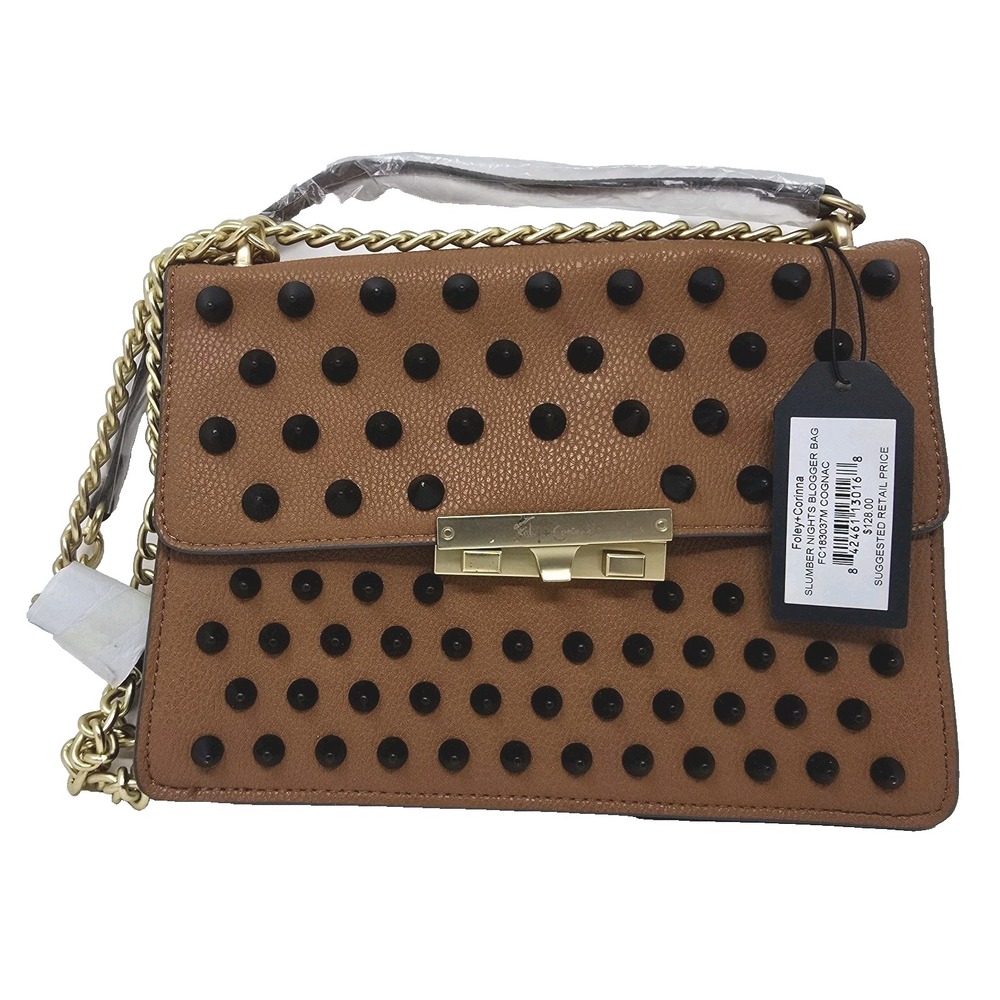 Foley & Corinna Cognac Faux Leather‎ Signature Logo Slumber Nights Crossbody Bag